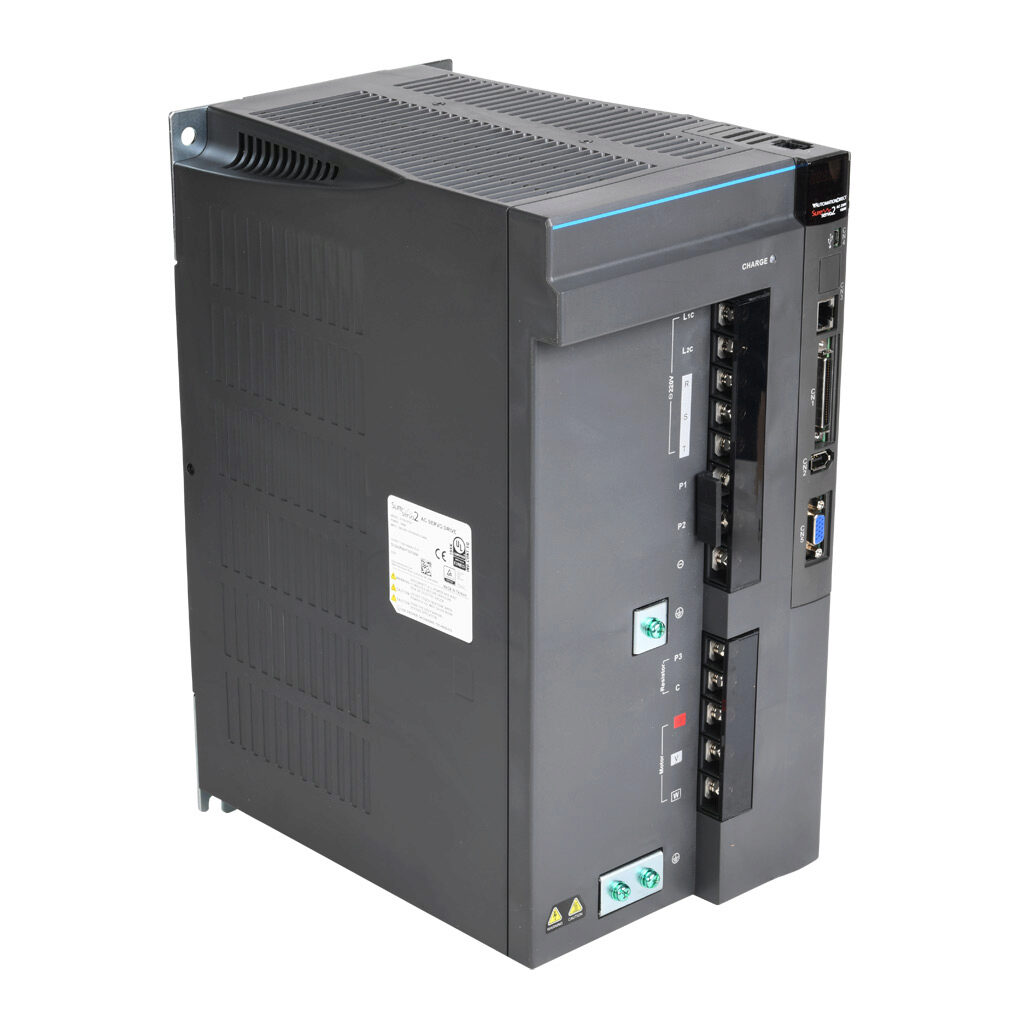 SV2A-2F00 - SureServo2 servo drive, 15 kW, 230 VAC, 3-phase, (1) RS-485 (RJ45) port(s), Modbus RTU and Modbus ASCII. For use with 11 kW and 15 kW systems. Optional EtherNet/IP and Modbus TCP cards available.