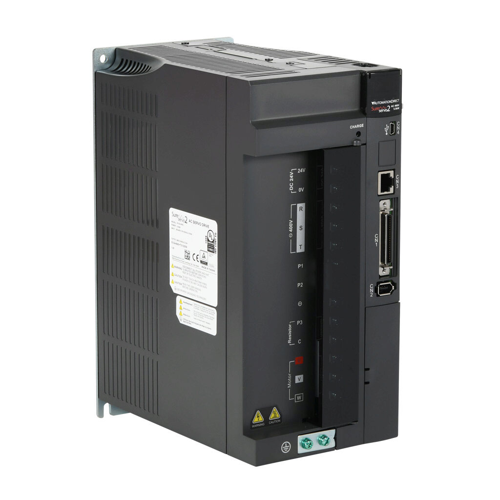 SV2A-4550 - SureServo2 servo drive, 5.5 kW, 460 VAC, 3-phase, (1) RS-485 (RJ45) port(s), Modbus RTU and Modbus ASCII. For use with 4.5 kW and 5.5 kW systems. Optional EtherNet/IP and Modbus TCP cards available.