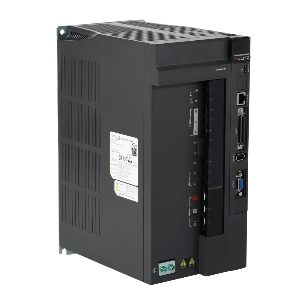 SV2A-4750 - SureServo2 servo drive, 7.5 kW, 460 VAC, 3-phase, (1) RS-485 (RJ45) port(s), Modbus RTU and Modbus ASCII. For use with 7.5 kW systems. Optional EtherNet/IP and Modbus TCP cards available.