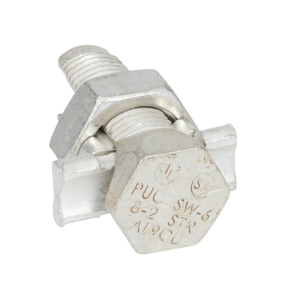 SW-6-1 - Penn-Union SW series split bolt, copper alloy, 13/16in nut hex, 5/8in body hex, 8-2 AWG, copper or aluminum.