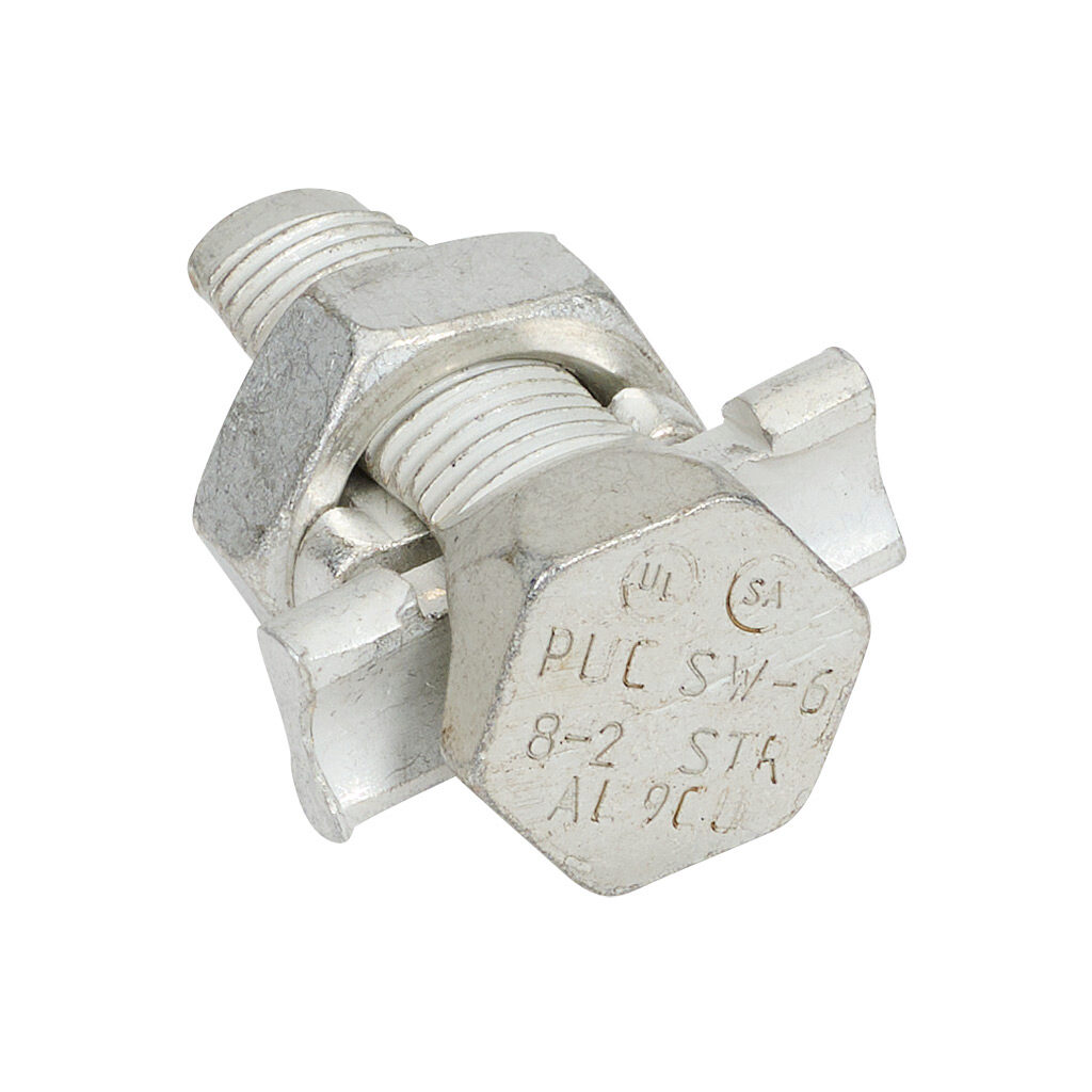 SW-6-5 - Penn-Union SW series split bolt, copper alloy, 13/16in nut hex, 5/8in body hex, 8-2 AWG, copper or aluminum. Package of 5.