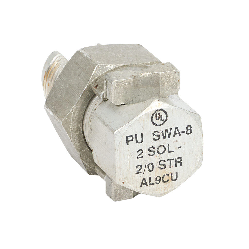SWA-8-1 - Penn-Union SWA series split bolt, aluminum, 1-1/8in nut hex, 7/8in body hex, 2-2/0 AWG, copper or aluminum.