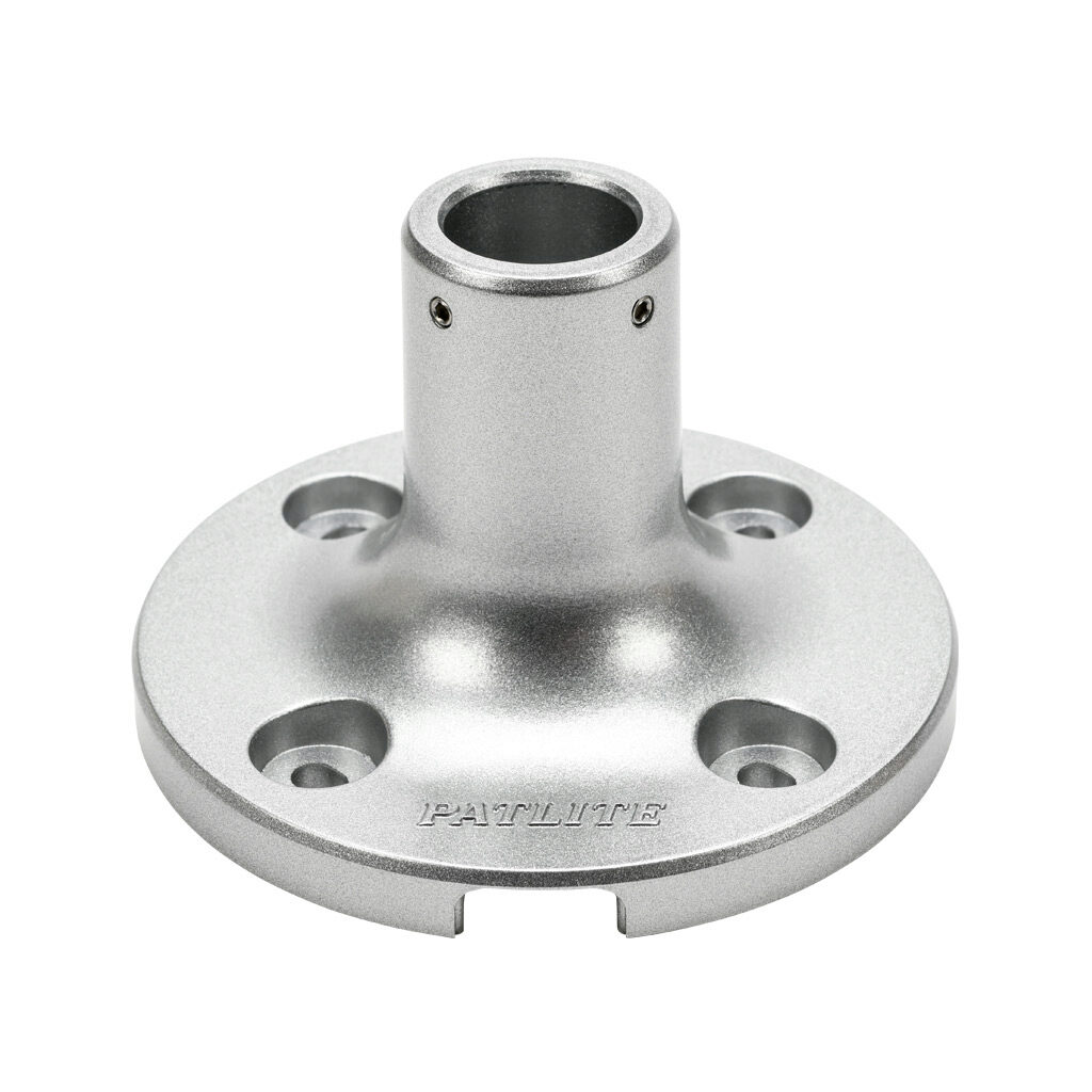 SZ-010 - Patlite mounting bracket, flange mount, 100mm diameter, 65mm height, silver, aluminum. For use with Patlite NE-A and NE-IL series beacons.