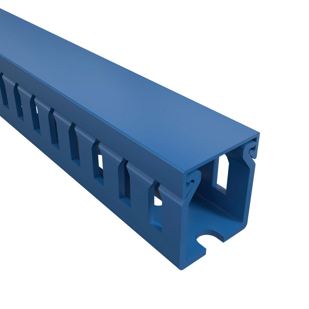 T1-1010B-1 - Iboco T1 series open slot wide finger wire duct, 1in width, 1in height, 6.5ft/2m length, blue. Cover included.