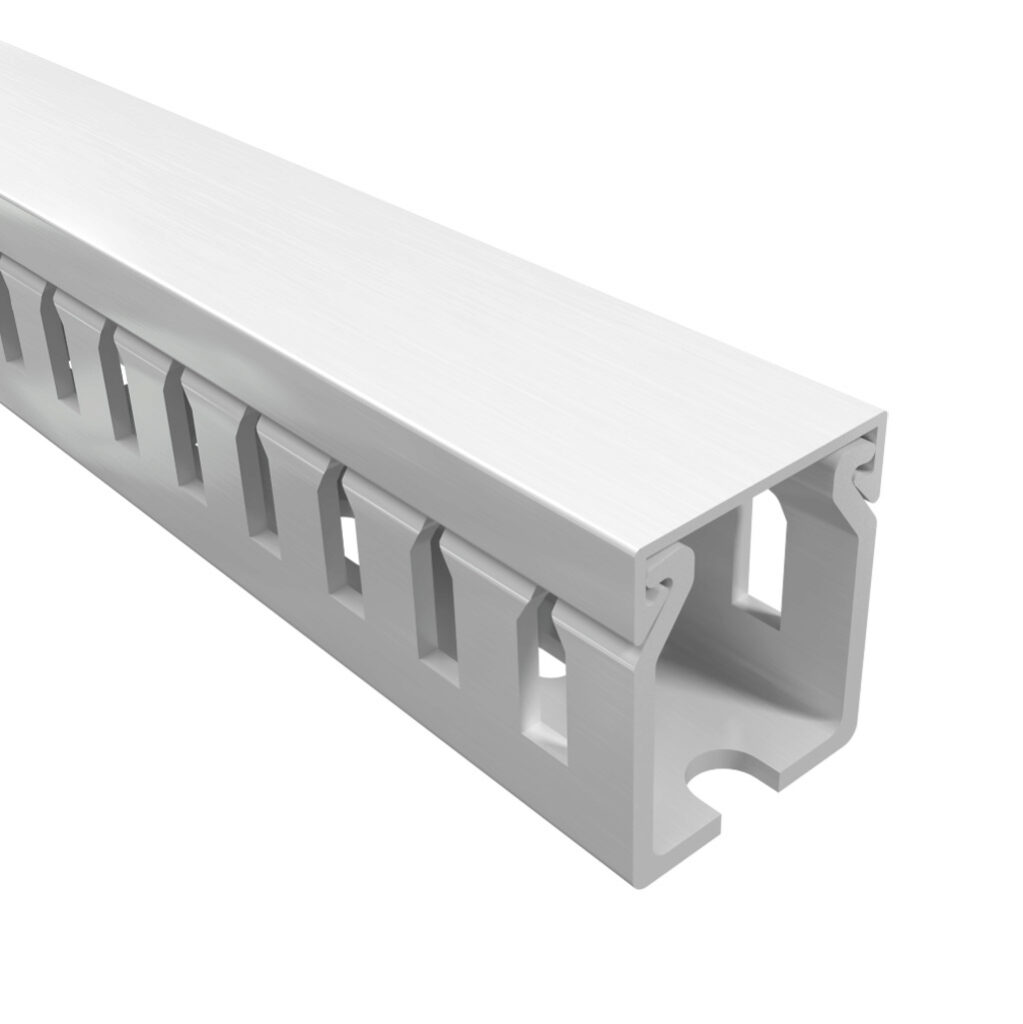 T1-1010W-1 - Iboco T1 series open slot wide finger wire duct, 1in width, 1in height, 6.5ft/2m length, white. Cover included.