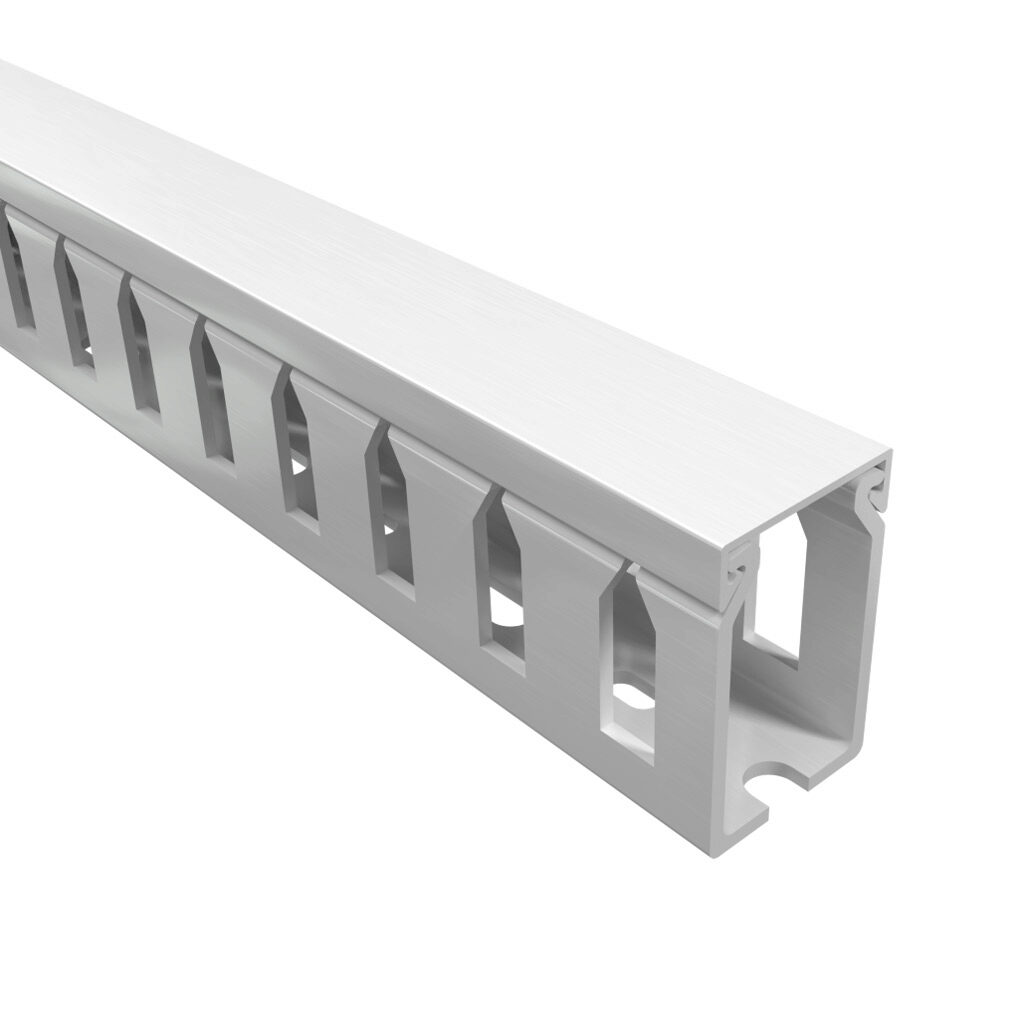 T1-1015W-1 - Iboco T1 series open slot wide finger wire duct, 1in width, 1.5in height, 6.5ft/2m length, white. Cover included.