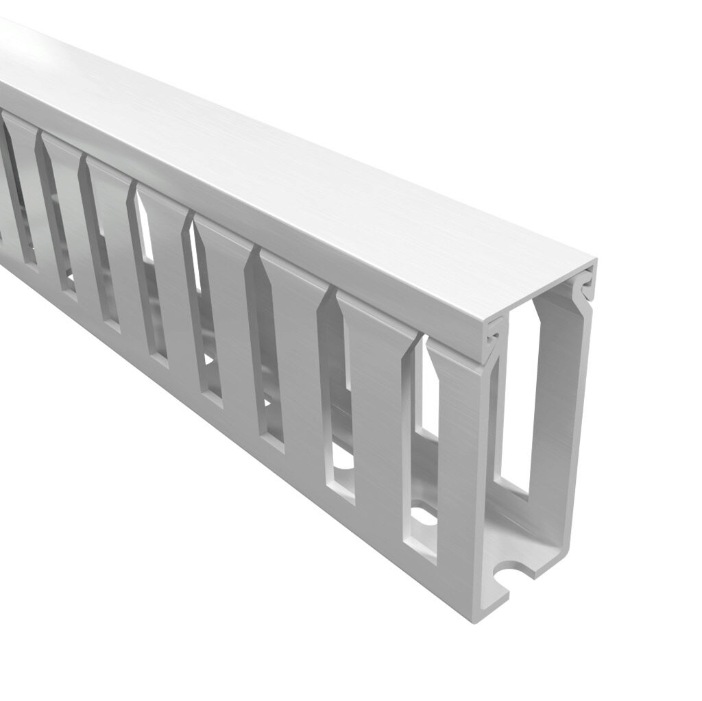 T1-1022W-1 - Iboco T1 series open slot wide finger wire duct, 1in width, 2.25in height, 6.5ft/2m length, white. Cover included.