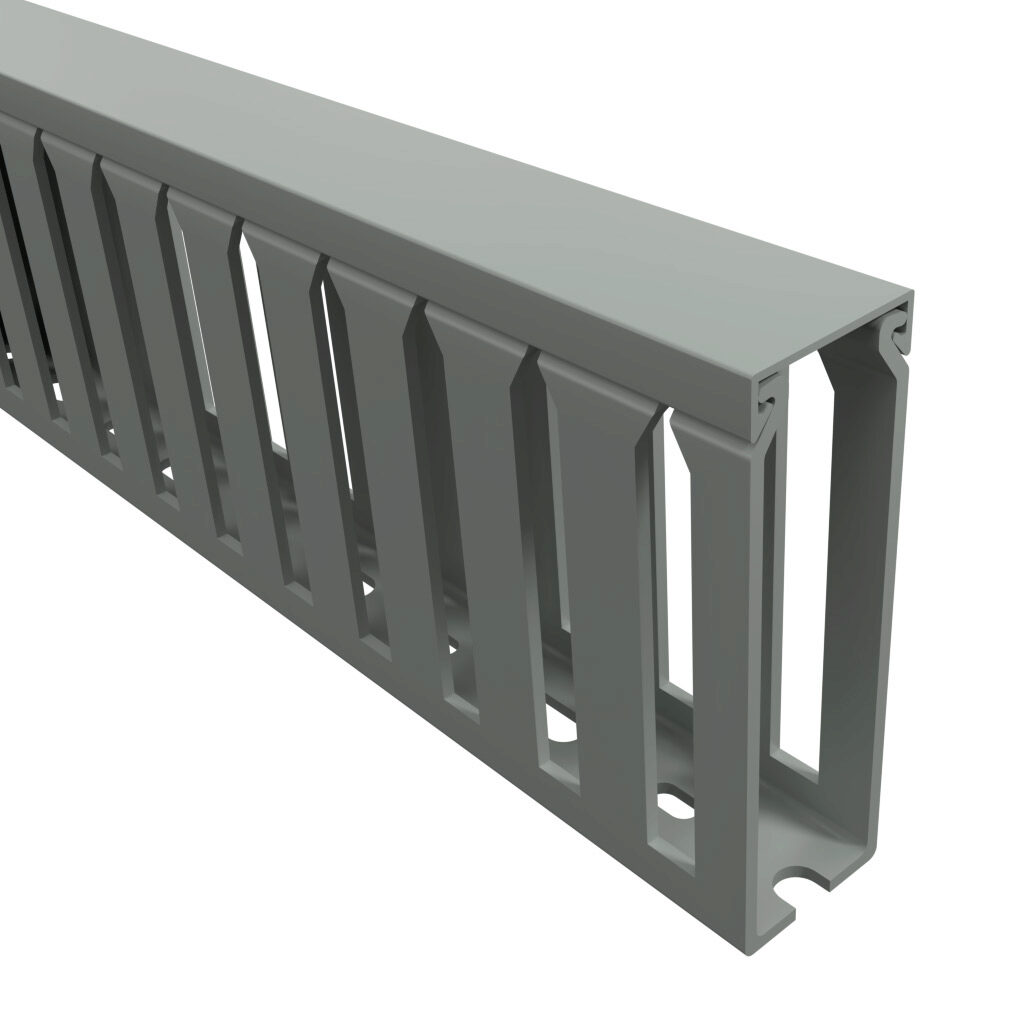 T1-1030G1-1 - Iboco T1 series open slot wide finger wire duct, 1in width, 3in height, 3.2ft/1m length, gray. Cover included.