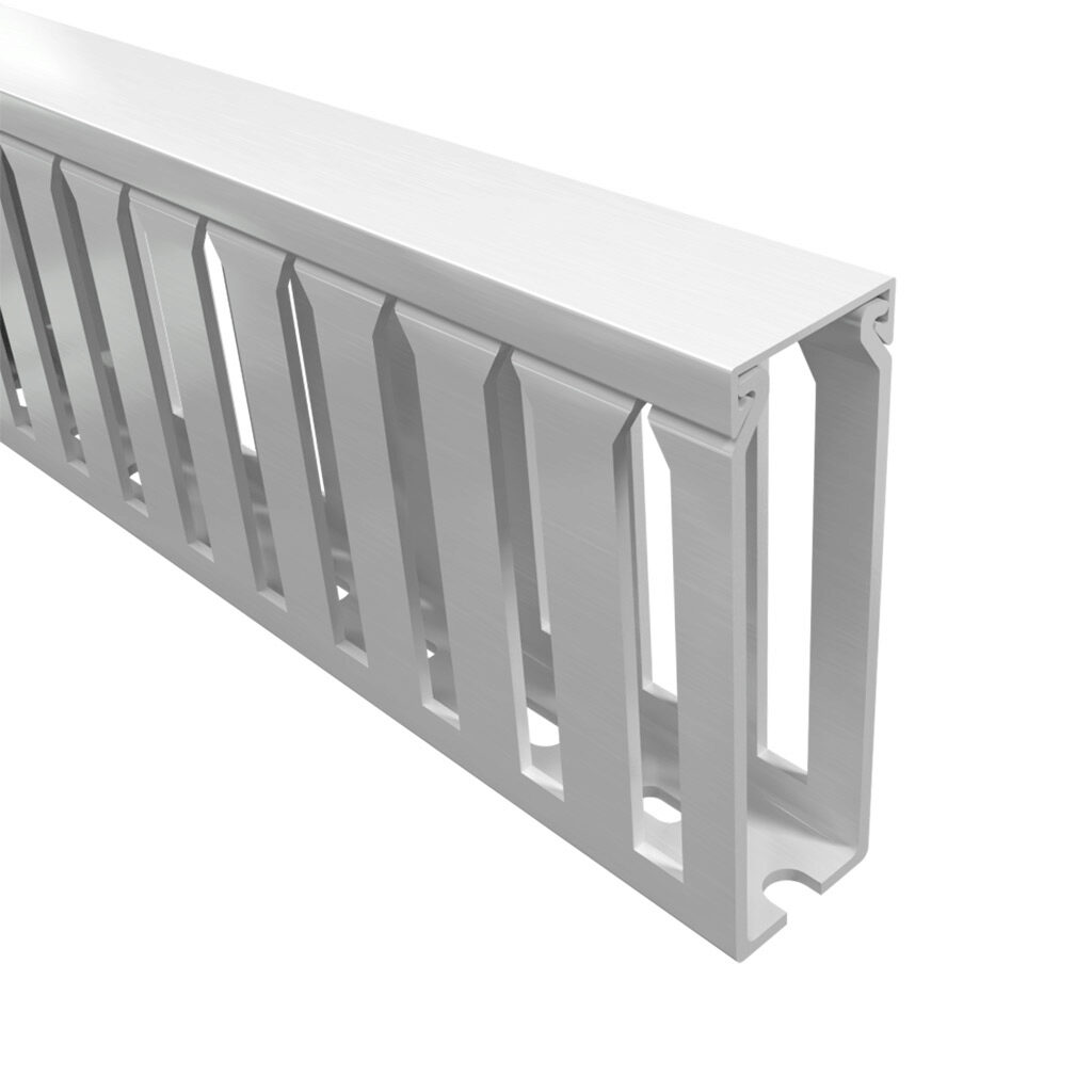 T1-1030W-1 - Iboco T1 series open slot wide finger wire duct, 1in width, 3in height, 6.5ft/2m length, white. Cover included.