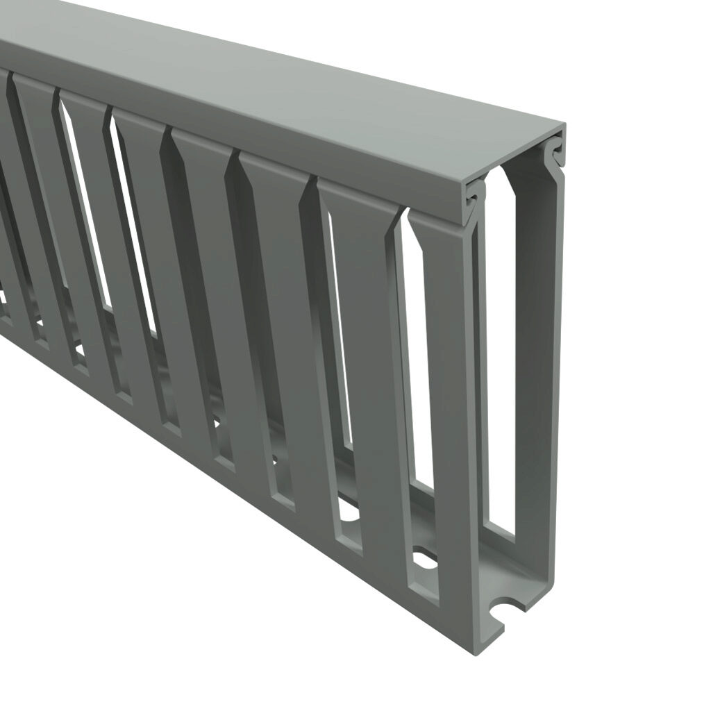 T1-1040G-1 - Iboco T1 series open slot wide finger wire duct, 1in width, 4in height, 6.5ft/2m length, gray. Cover included.