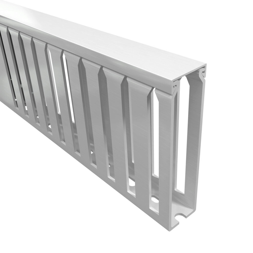 T1-1040W-1 - Iboco T1 series open slot wide finger wire duct, 1in width, 4in height, 6.5ft/2m length, white. Cover included.
