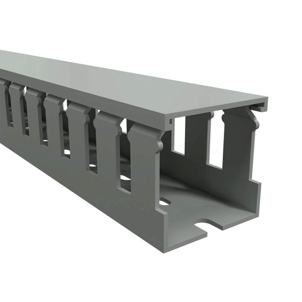 T1-1515G-1 - Iboco T1 series open slot wide finger wire duct, 1.5in width, 1.5in height, 6.5ft/2m length, gray. Cover included.
