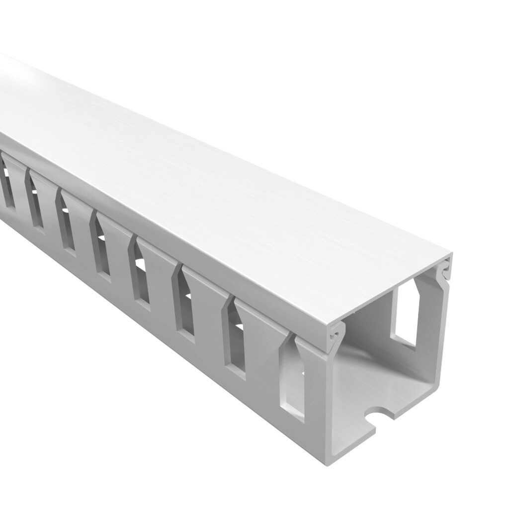 T1-1515W-1 - Iboco T1 series open slot wide finger wire duct, 1.5in width, 1.5in height, 6.5ft/2m length, white. Cover included.