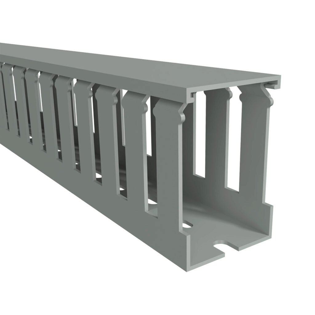 T1-1522G-1 - Iboco T1 series open slot wide finger wire duct, 1.5in width, 2.25in height, 6.5ft/2m length, gray. Cover included.