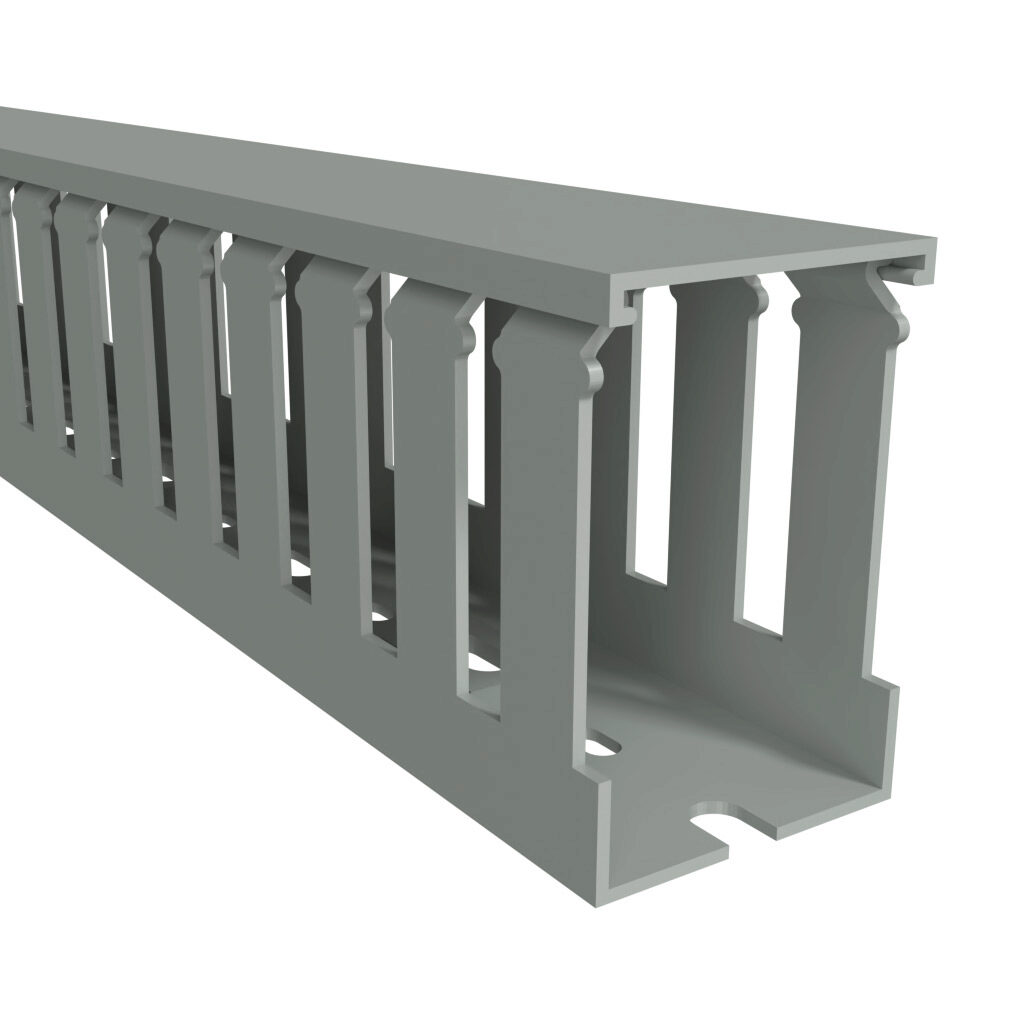 T1-1522G1-1 - Iboco T1 series open slot wide finger wire duct, 1.5in width, 2.25in height, 3.2ft/1m length, gray. Cover included.