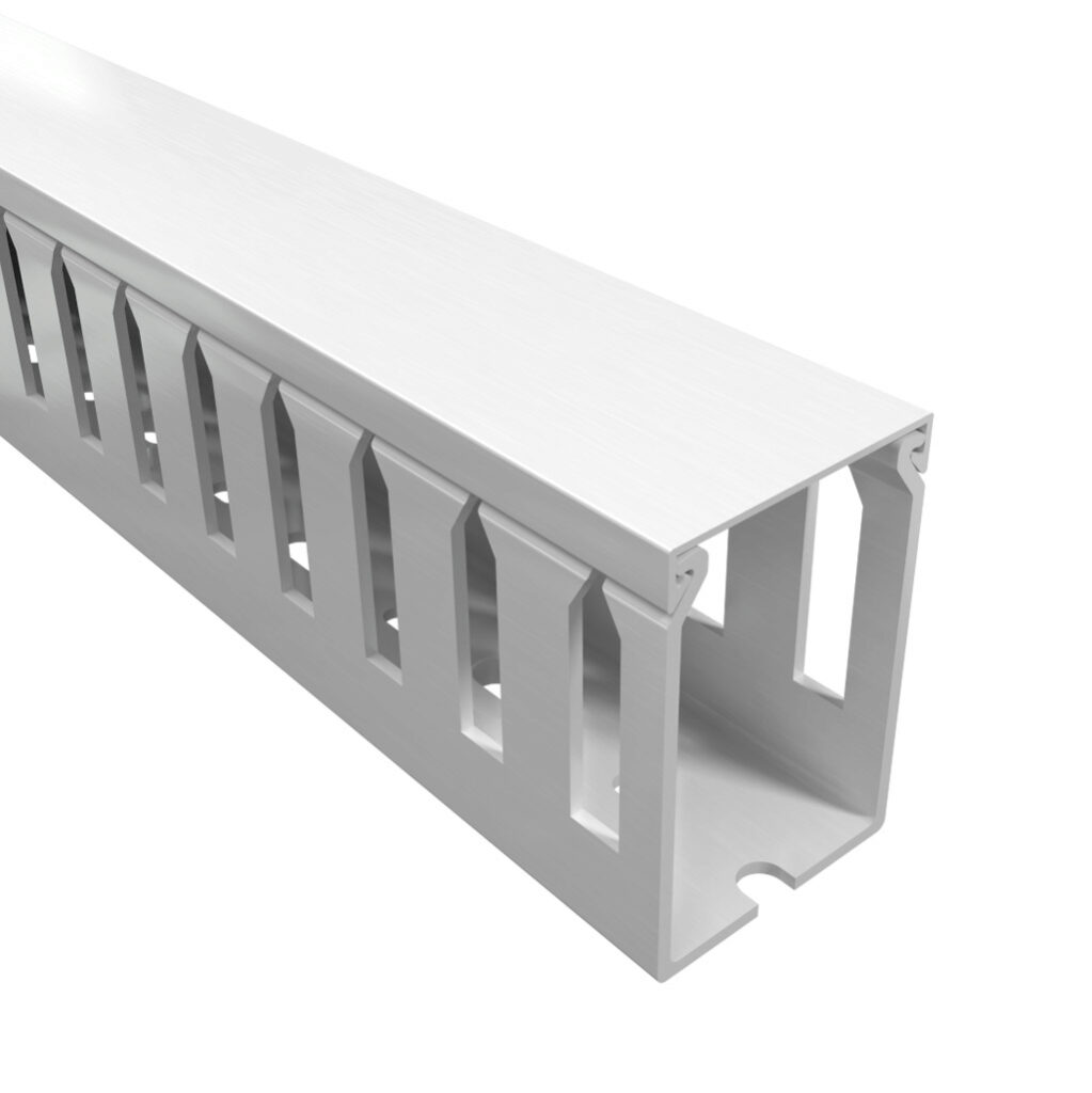 T1-1522W-1 - Iboco T1 series open slot wide finger wire duct, 1.5in width, 2.25in height, 6.5ft/2m length, white. Cover included.
