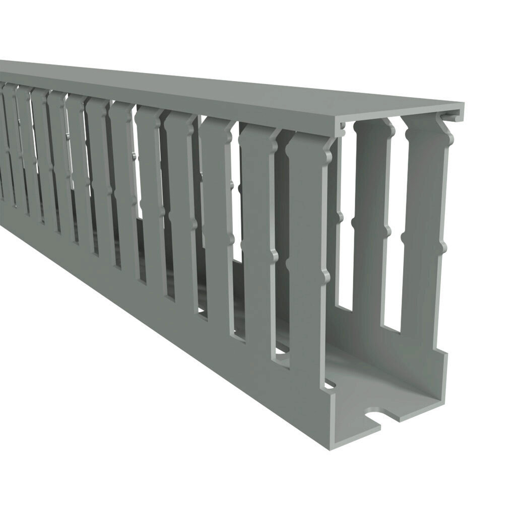 T1-1530G-1 - Iboco T1 series open slot wide finger wire duct, 1.5in width, 3in height, 6.5ft/2m length, gray. Cover included.