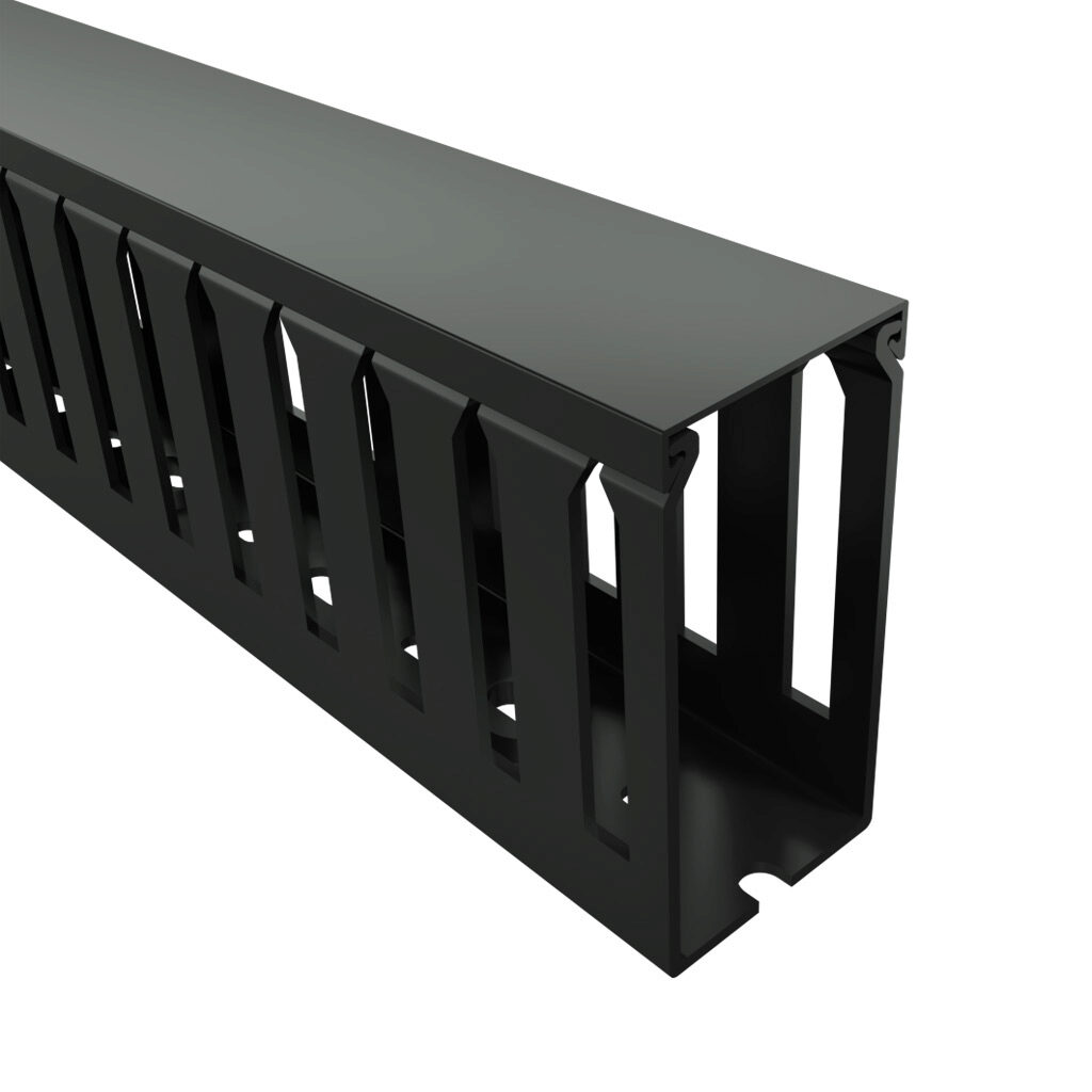 T1-1530K-1 - Iboco T1 series open slot wide finger wire duct, 1.5in width, 3in height, 6.5ft/2m length, black. Cover included.