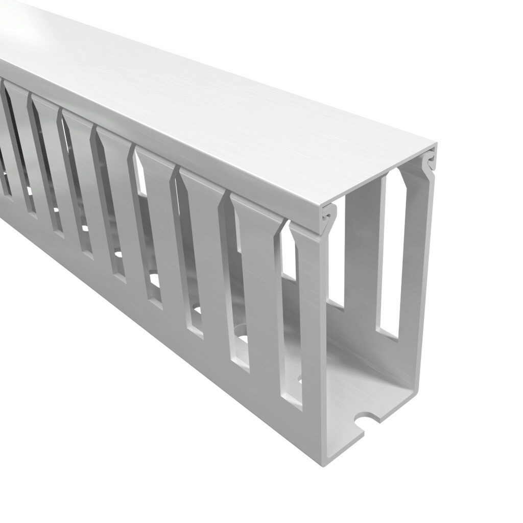 T1-1530W-1 - Iboco T1 series open slot wide finger wire duct, 1.5in width, 3in height, 6.5ft/2m length, white. Cover included.