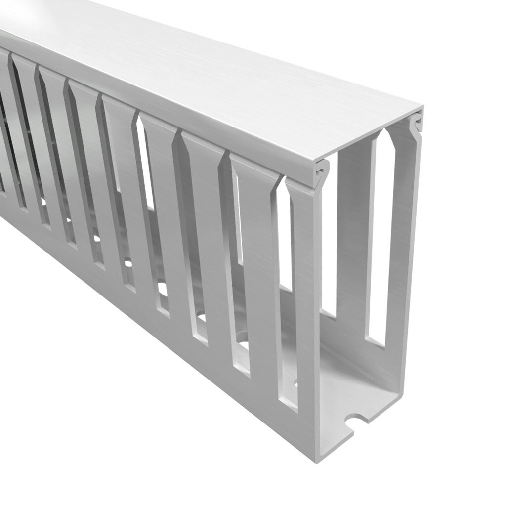 T1-1540W-1 - Iboco T1 series open slot wide finger wire duct, 1.5in width, 4in height, 6.5ft/2m length, white. Cover included.
