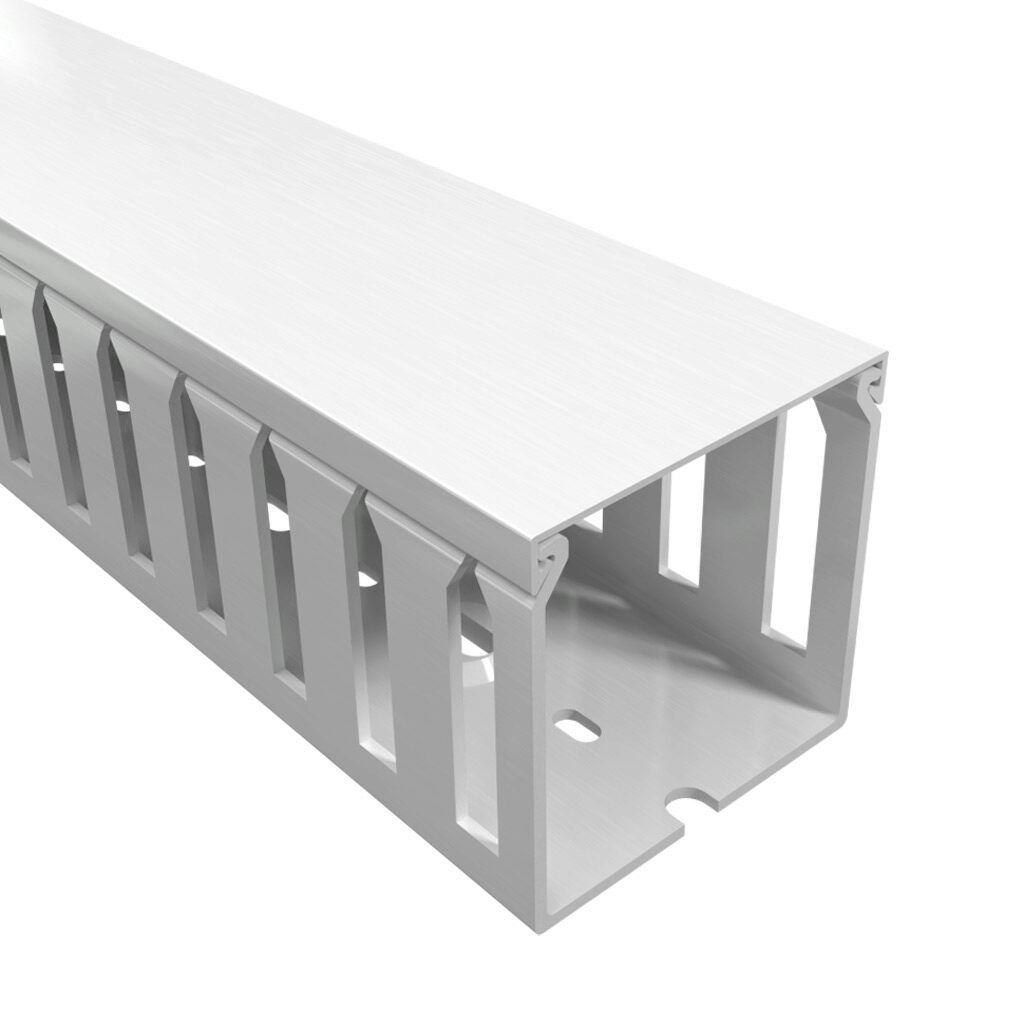 T1-2222W-1 - Iboco T1 series open slot wide finger wire duct, 2.25in width, 2.25in height, 6.5ft/2m length, white. Cover included.