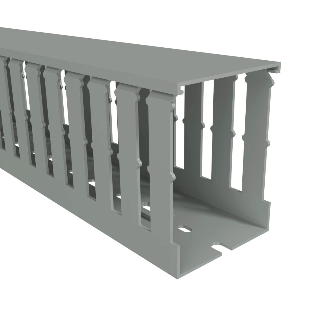 T1-2230G1-1 - Iboco T1 series open slot wide finger wire duct, 2.25in width, 3in height, 3.2ft/1m length, gray. Cover included.