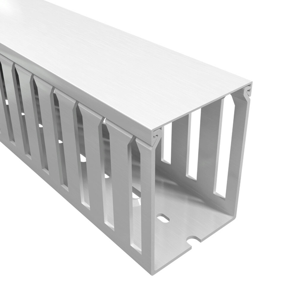 T1-2230W-1 - Iboco T1 series open slot wide finger wire duct, 2.25in width, 3in height, 6.5ft/2m length, white. Cover included.