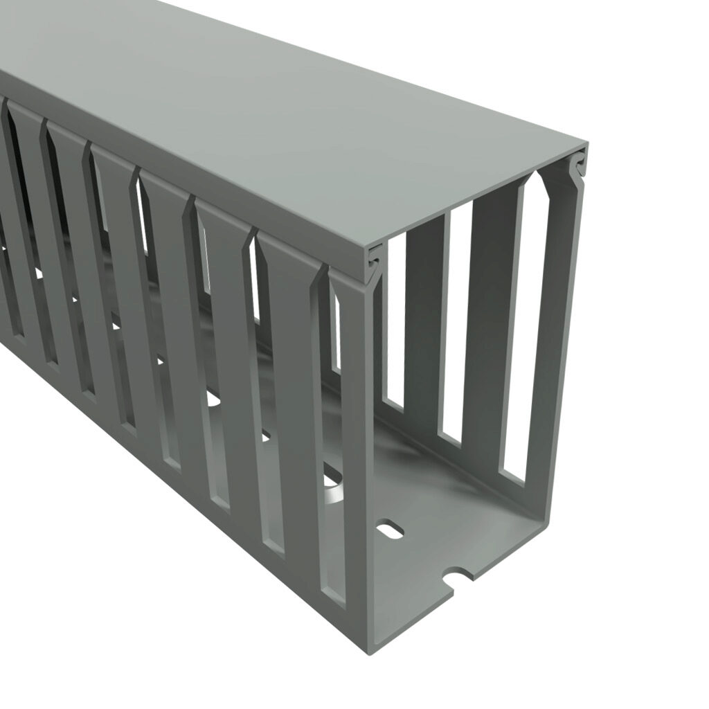 T1-2240G-1 - Iboco T1 series open slot wide finger wire duct, 2.25in width, 4in height, 6.5ft/2m length, gray. Cover included.