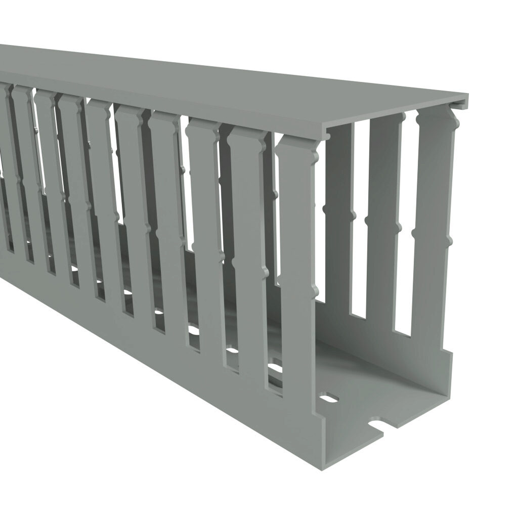 T1-2240G1-1 - Iboco T1 series open slot wide finger wire duct, 2.25in width, 4in height, 3.2ft/1m length, gray. Cover included.