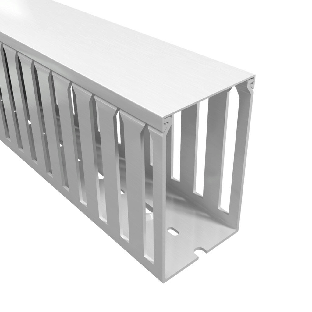 T1-2240W-1 - Iboco T1 series open slot wide finger wire duct, 2.25in width, 4in height, 6.5ft/2m length, white. Cover included.