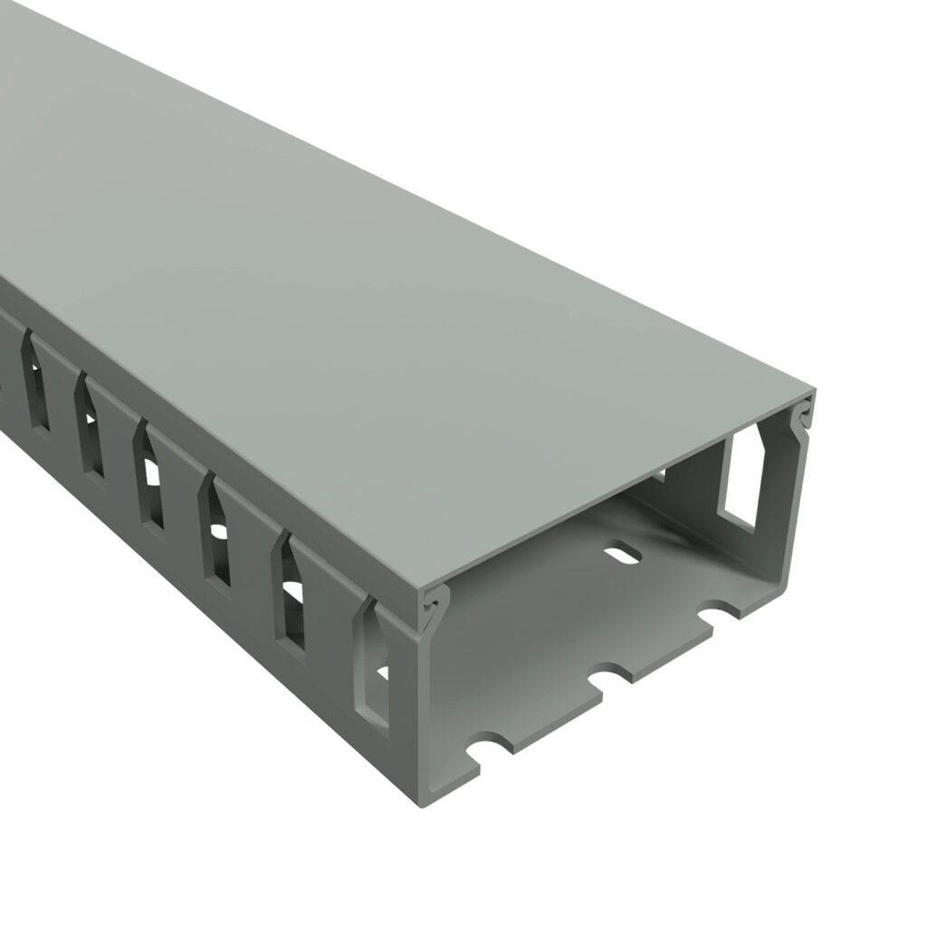 T1-3015G-1 - Iboco T1 series open slot wide finger wire duct, 3in width, 1.5in height, 6.5ft/2m length, gray. Cover included.