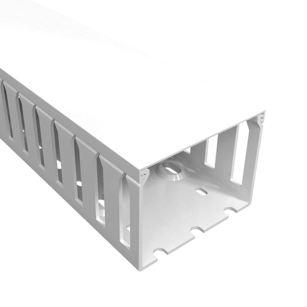 T1-3022W-1 - Iboco T1 series open slot wide finger wire duct, 3in width, 2.25in height, 6.5ft/2m length, white. Cover included.