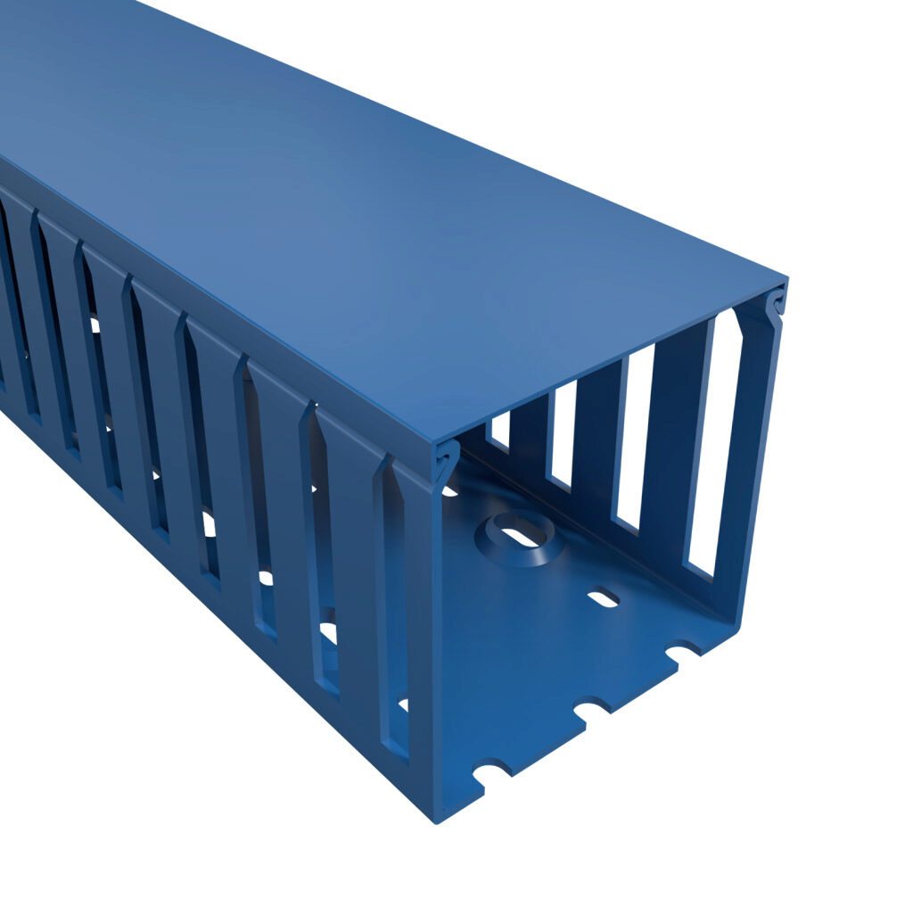 T1-3030B-1 - Iboco T1 series open slot wide finger wire duct, 3in width, 3in height, 6.5ft/2m length, blue. Cover included.