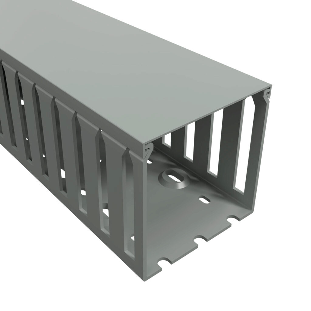 T1-3030G-1 - Iboco T1 series open slot wide finger wire duct, 3in width, 3in height, 6.5ft/2m length, gray. Cover included.