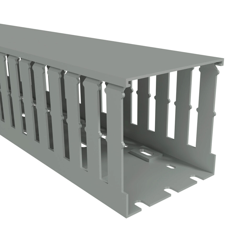 T1-3030G1-1 - Iboco T1 series open slot wide finger wire duct, 3in width, 3in height, 3.2ft/1m length, gray. Cover included.