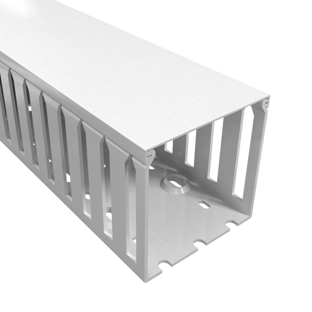 T1-3030W-1 - Iboco T1 series open slot wide finger wire duct, 3in width, 3in height, 6.5ft/2m length, white. Cover included.