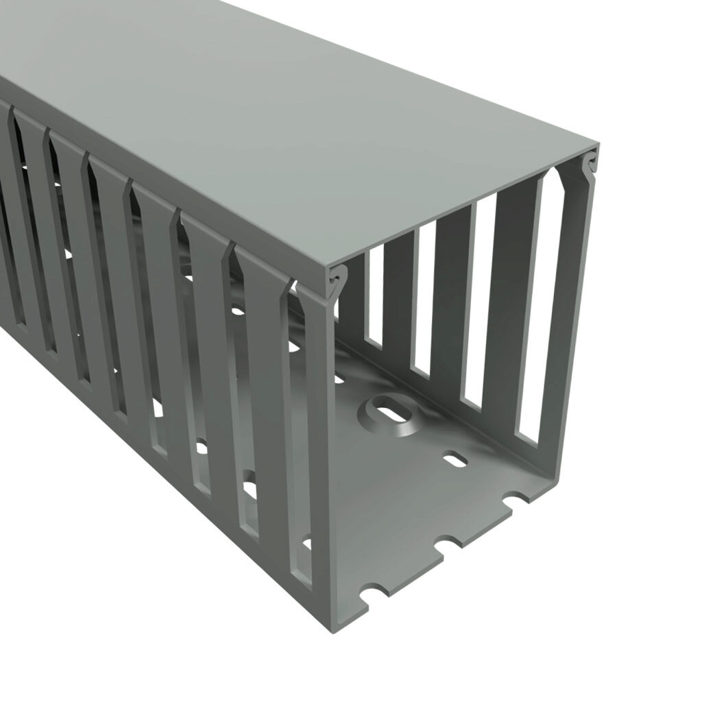 T1-3040G-1 - Iboco T1 series open slot wide finger wire duct, 3in width, 4in height, 6.5ft/2m length, gray. Cover included.