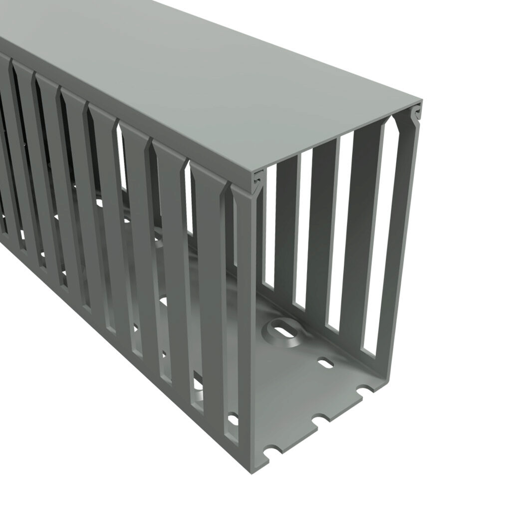 T1-3050G-1 - Iboco T1 series open slot wide finger wire duct, 3in width, 5in height, 6.5ft/2m length, gray. Cover included.