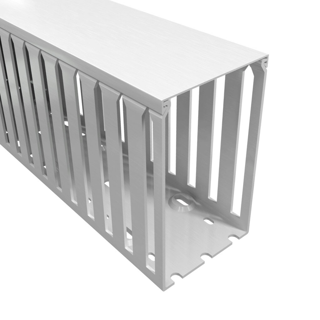 T1-3050W-1 - Iboco T1 series open slot wide finger wire duct, 3in width, 5in height, 6.5ft/2m length, white. Cover included.