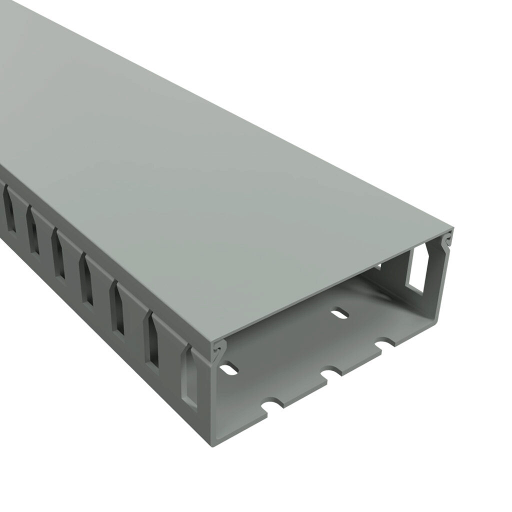 T1-4015G-1 - Iboco T1 series open slot wide finger wire duct, 4in width, 1.5in height, 6.5ft/2m length, gray. Cover included.