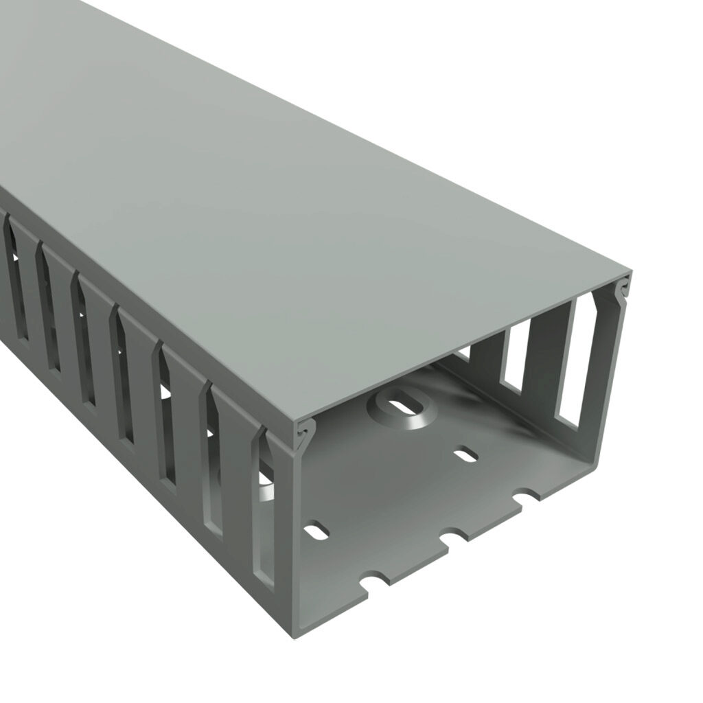 T1-4022G-1 - Iboco T1 series open slot wide finger wire duct, 4in width, 2.25in height, 6.5ft/2m length, gray. Cover included.