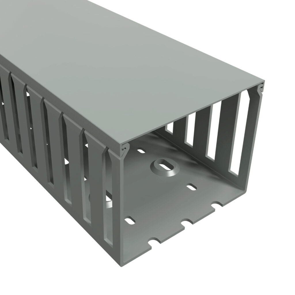 T1-4030G-1 - Iboco T1 series open slot wide finger wire duct, 4in width, 3in height, 6.5ft/2m length, gray. Cover included.