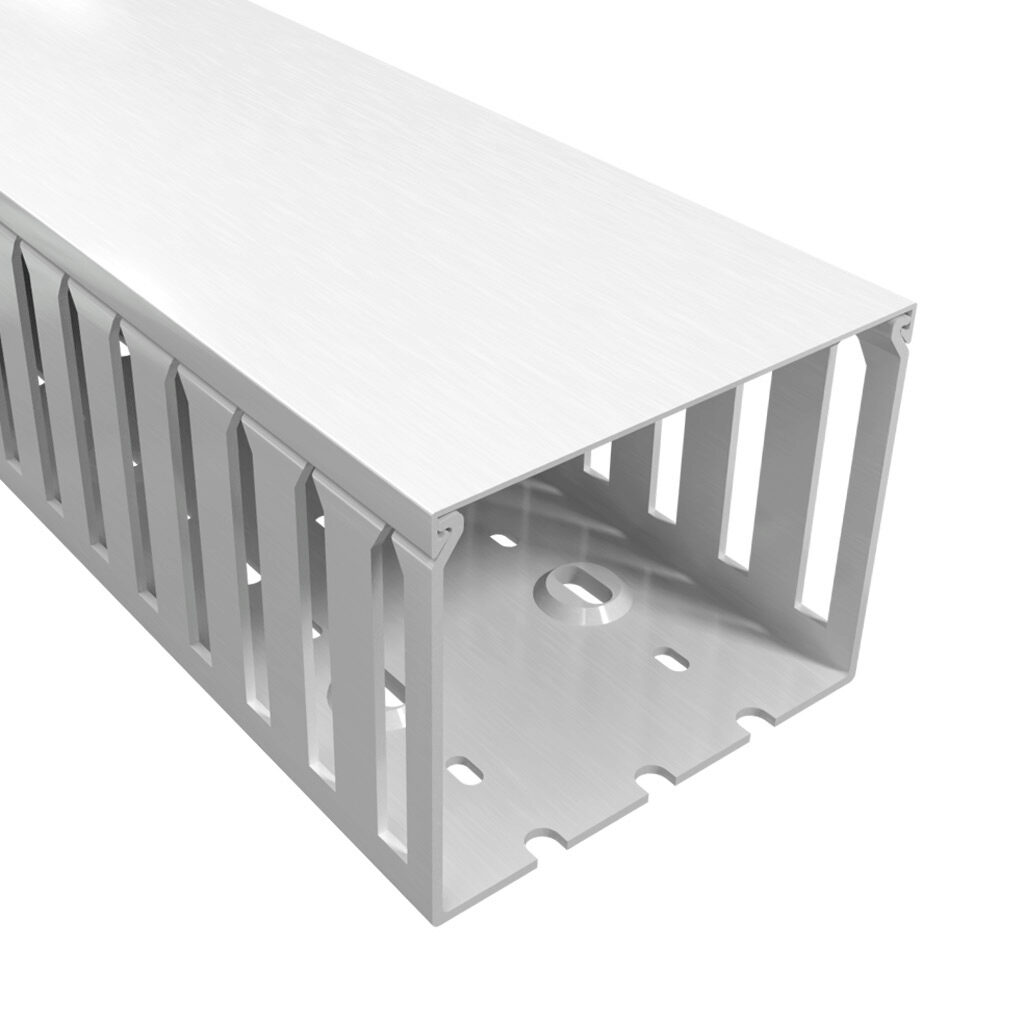 T1-4030W-1 - Iboco T1 series open slot wide finger wire duct, 4in width, 3in height, 6.5ft/2m length, white. Cover included.
