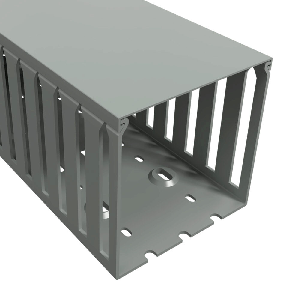 T1-4040G-1 - Iboco T1 series open slot wide finger wire duct, 4in width, 4in height, 6.5ft/2m length, gray. Cover included.