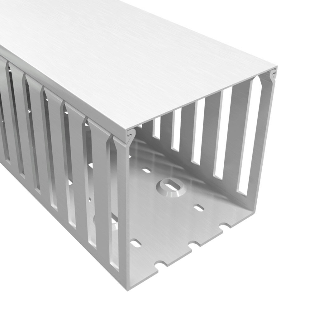 T1-4040W-1 - Iboco T1 series open slot wide finger wire duct, 4in width, 4in height, 6.5ft/2m length, white. Cover included.