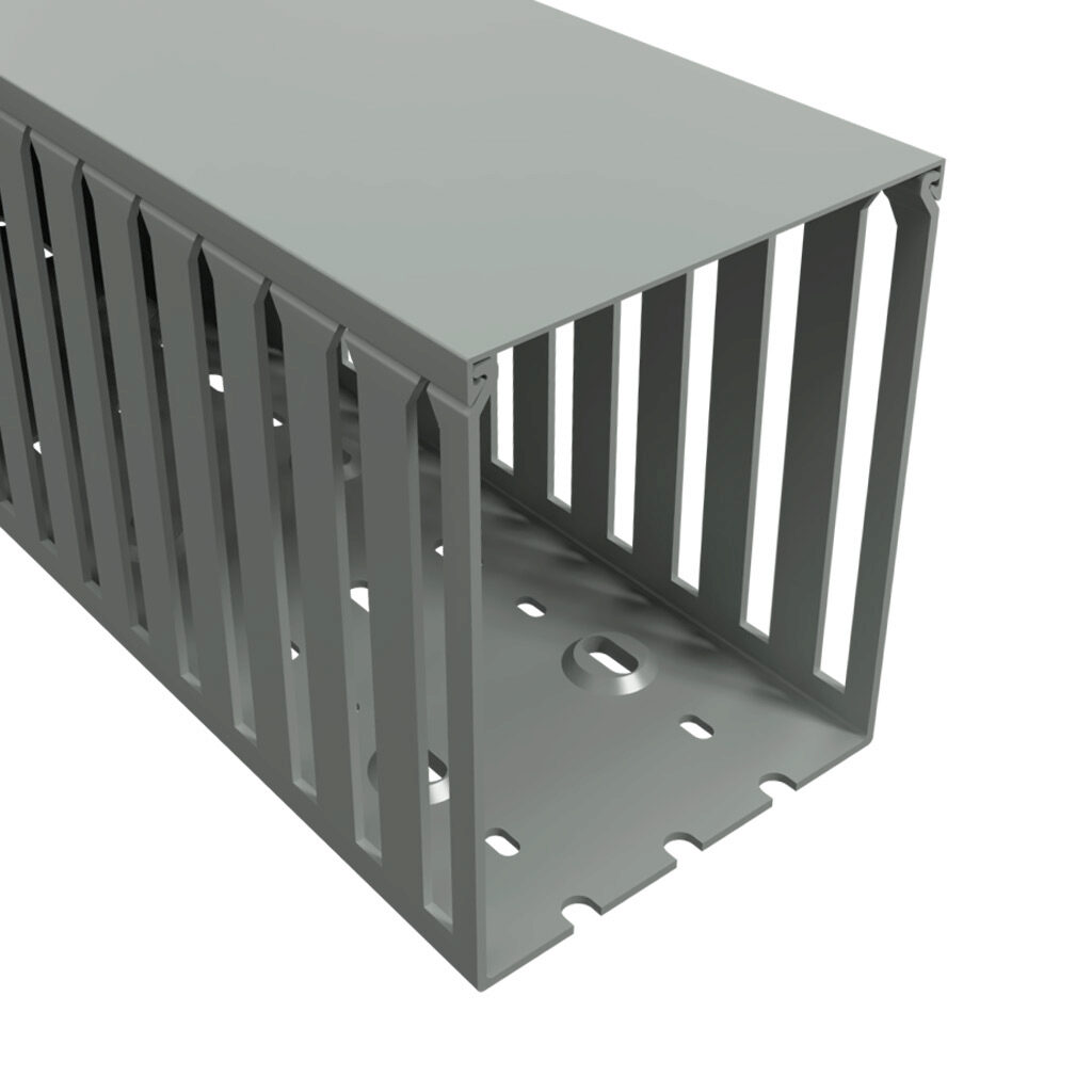 T1-4050G-1 - Iboco T1 series open slot wide finger wire duct, 4in width, 5in height, 6.5ft/2m length, gray. Cover included.