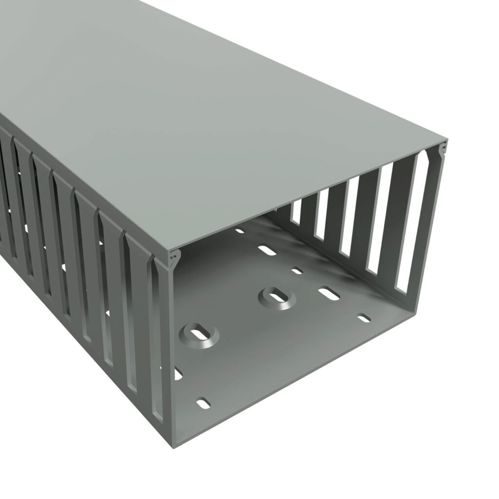 T1-6040G-1 - Iboco T1 series open slot wide finger wire duct, 6in width, 4in height, 6.5ft/2m length, gray. Cover included.
