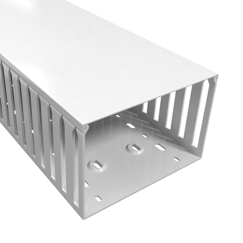 T1-6040W-1 - Iboco T1 series open slot wide finger wire duct, 6in width, 4in height, 6.5ft/2m length, white. Cover included.