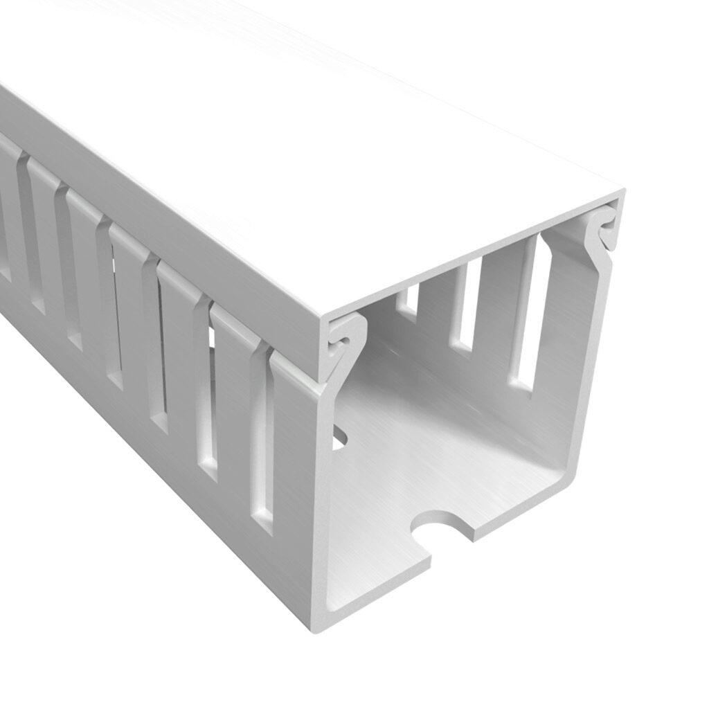 T1E-1515W-1 - Iboco T1E series open slot narrow finger wire duct, 1.5in width, 1.5in height, 6.5ft/2m length, white. Cover included.