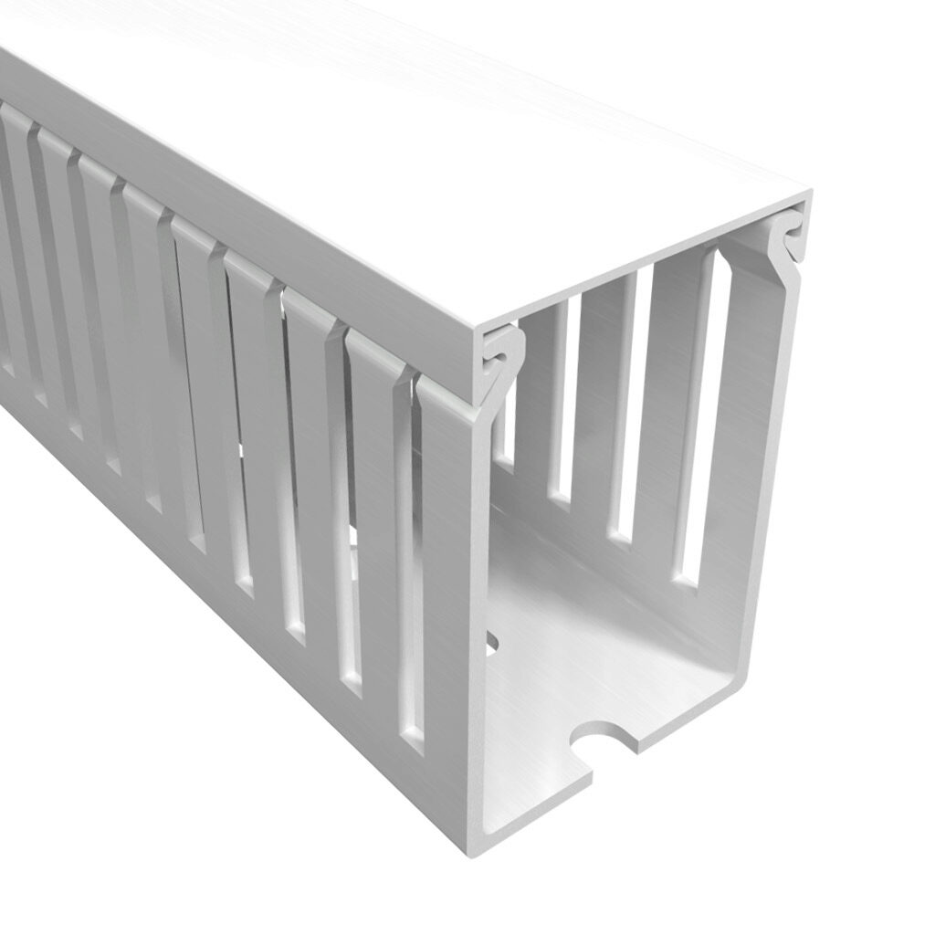 T1E-1522W-1 - Iboco T1E series open slot narrow finger wire duct, 1.5in width, 2.25in height, 6.5ft/2m length, white. Cover included.